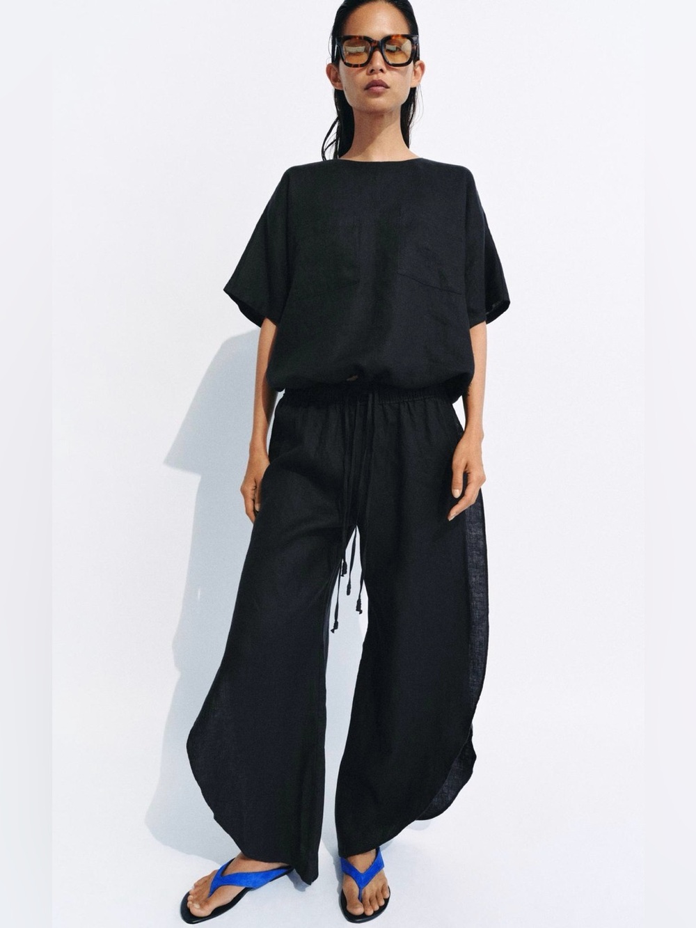 ZARA 100% LINEN BLACK PANTS